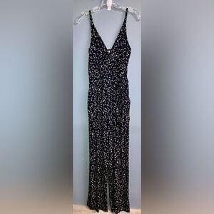 Kaileigh Black and White Patterned wide leg jumpsuit with pockets Medium #731